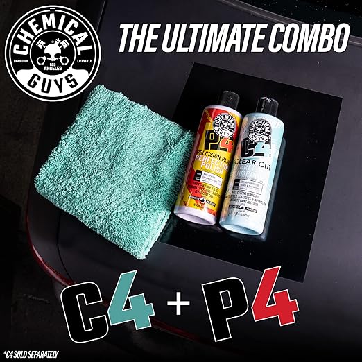 Chemical Guys C4 & P4 Clear Cut Correction Compound and Precision Paint Perfection Polish Combo - Removes Scratches, Swirls, Towel Marks, and Etching, Restores Gloss - 2 x 16 oz
