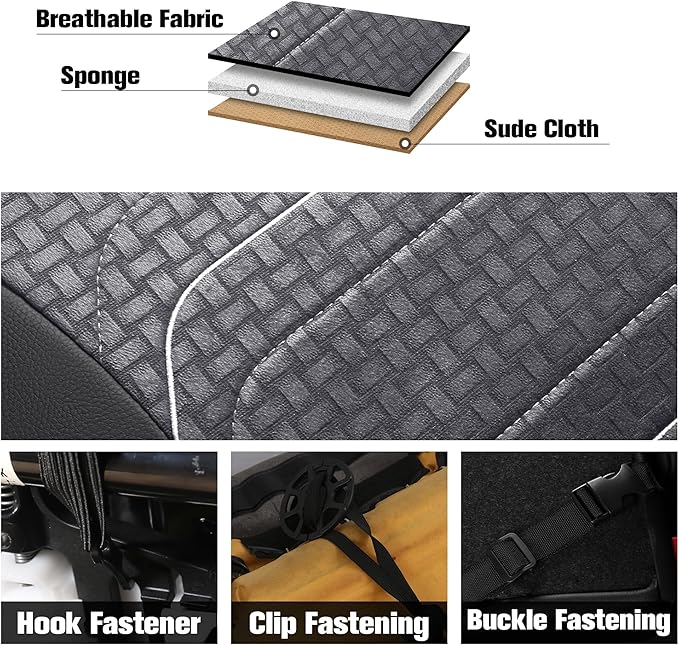 CAROMOP Premium PU Leather&Flannel Car Seat Covers Full Seats,Split Bench Compatible Car Interior Covers, Universal Fit Most Car Sedan Truck SUV(5-Seat Black/White)