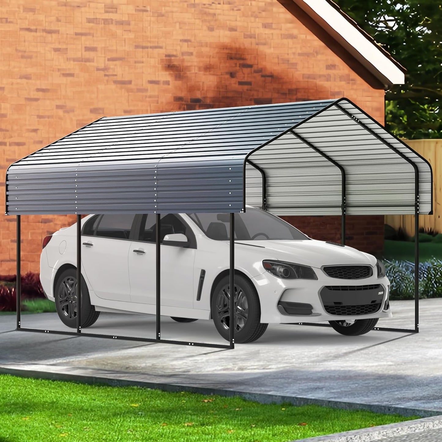 10'x15' Heavy Duty Metal Carport, Outdoor Garage Car Shelter Shade with Heavier Frame, Galvanized Roof for Car and Boats, Grey