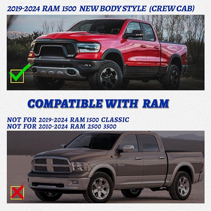 6.5" Running Boards Compatible with Dodge Ram 1500 2019-2025 Crew Cab (Only Fit New Body Style),Side Steps for Truck, Mirror Stainless Steel Nerf Bars