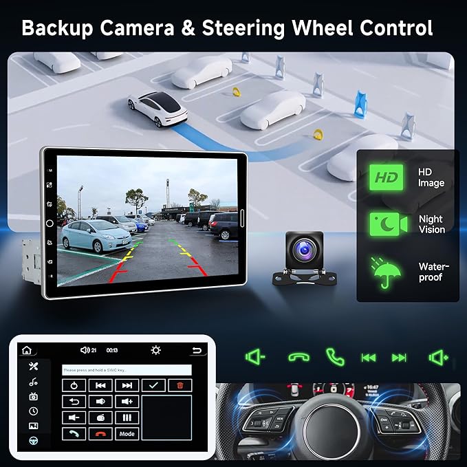 10.1 inch Single Din Car Stereo CarPlay Android Auto Mirror Link, Rimoody Detachable Touch Screen Car Radio with BT 5.0 FM/EQ USB/AUX/TF/SWC/MIC Car Audio Receiver Backup Camera