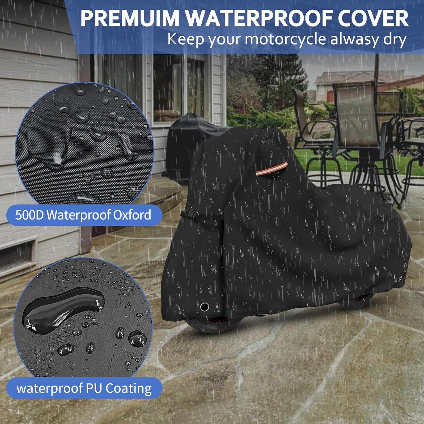 STARTWO Motorcycle Covers Waterproof Outdoor Storage for Harley Davidson Touring Models with Side+Top Box Ultra Limited,Road Glide Limited, Gold Wing,Road Master 110"x45"x59" Black