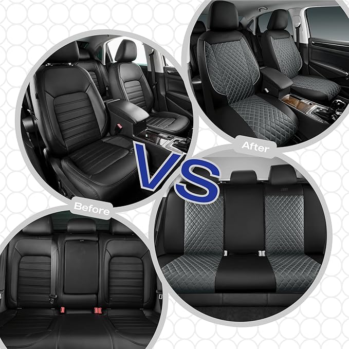 Skechers Car Seat Covers,Piping Luxury Faux Seat Covers,Waterproof Anti Slip Car Seat Protector Full Set,Car Accessories Airbag Universal Fit for Most Cars,Vans,Trucks,SUV,Gray