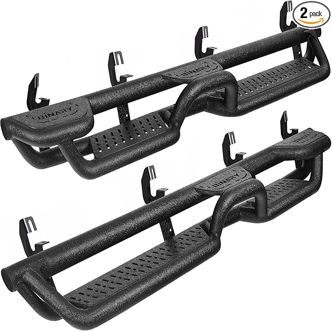 BINARY STAR Running Boards Compatible with 2015-2026 Chevy Colorado/GMC Canyon Crew Cab. Colorado Running Boards with Bed Access Step and Center Step. 6 Inch Carbon Steel Side Steps.