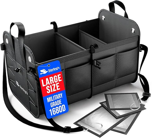 Car Trunk Organizer – Large Collapsible Storage Box with Adjustable Compartments – Heavy-Duty Cargo Organizer for SUV, Truck & Car – Non-Slip Waterproof Trunk Storage Bin for Groceries & Tools