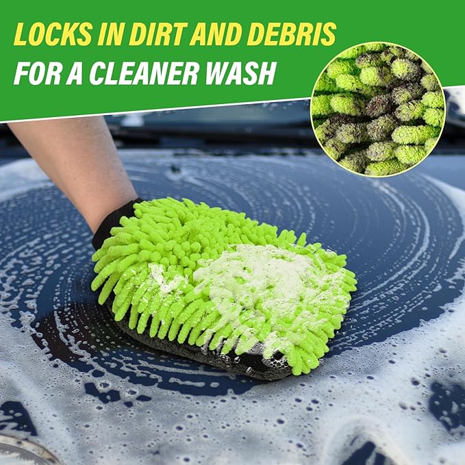 2 Pack Car Wash Mitt Microfiber & Car Wash Sponge,Non Scratch Microfiber Mitt and Sponges for Car Washing Supplies,Trucks and Motorcycles