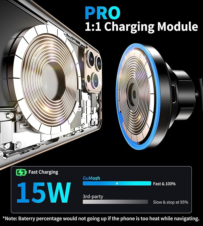 for MagSafe Car Mount Charger Dash/Windshield/Vent Wireless Car Charger with [LED Light], Strong Magnetic Phone Holder for Car for iPhone 17 16 15 14 13 12 Series, Fit MagSafe Accessories