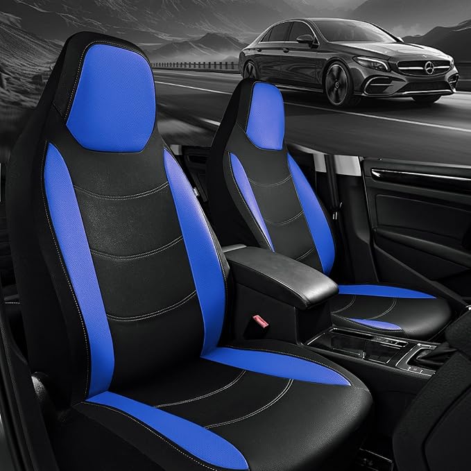 Road Comforts Car Seat Cover, Leather Seat Cover Full Set, Automotive Interior Seat Covers, Universal Fit for Most Cars, SUVs, Trucks, and Vans, Airbag Compatible (Blue)