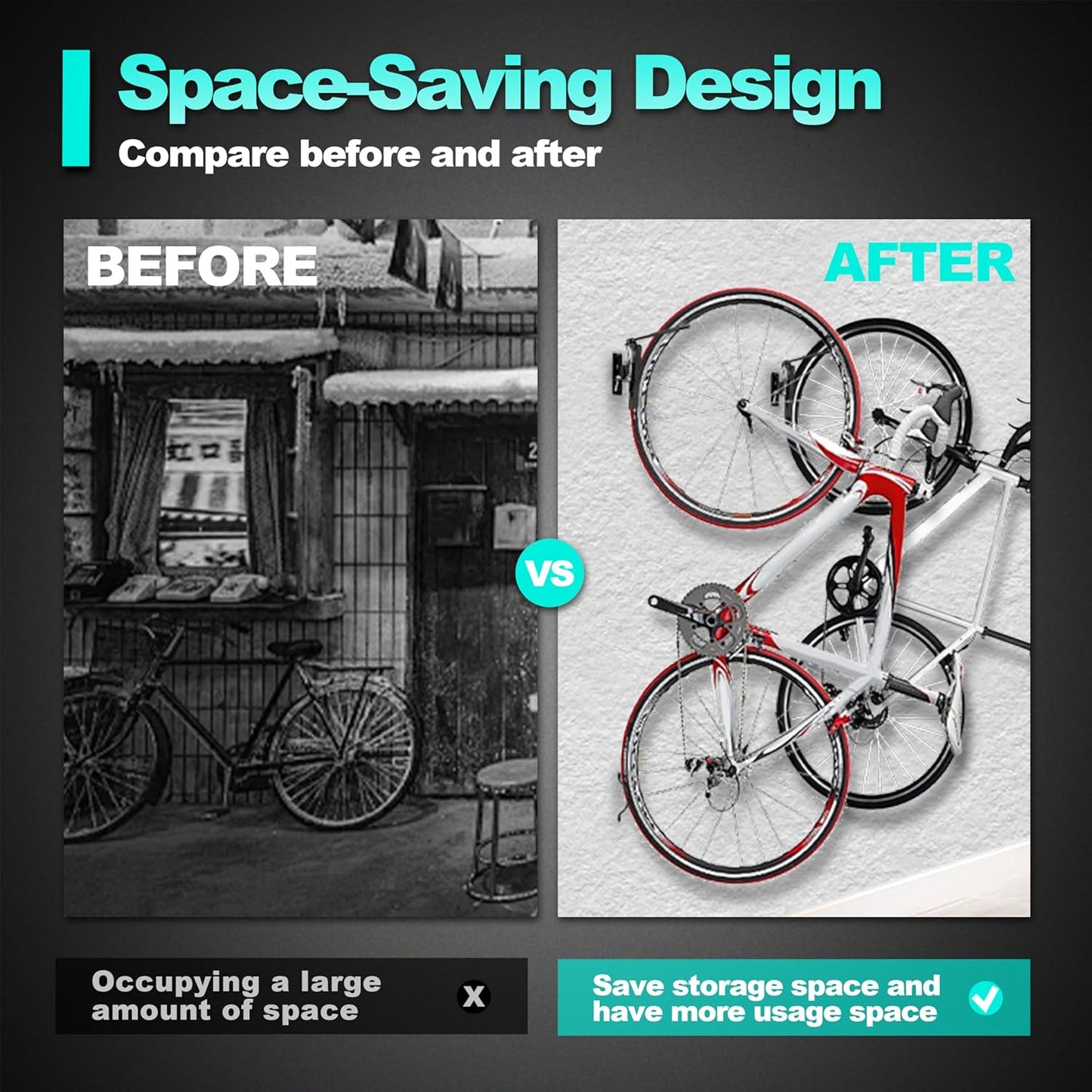 Swivel Bike Wall Mount- 4 Pack Garage Wall Mount Hangers, Space-Saving Swivel Design for Bikes, load capacity up to 66 lbs for garage or indoor storage and organization