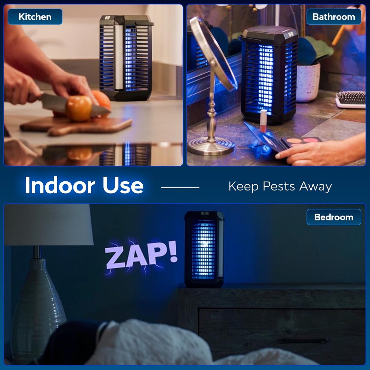 Rogue 2 in 1 Solar Bug Zapper Outdoor and Bug Zapper Indoor Plug in for Mosquito, Fly, Solar Powered & USB-C Rechargeable Camping Lantern, LED Flash Light, High Voltage, Trap Safe for Pets & Kids