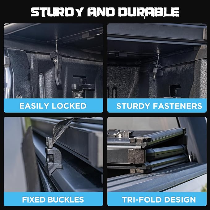 Hard Folding Truck Bed Tonneau Cover Compatiable with Chevy Silverado & GMC Sierra 1500(2007-2025) 5.8 FT Short Box(NO CarbonPro Bed), Tri Fold Style