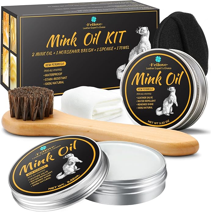 4-in-1 Mink Oil Leather Conditioner and Cleaner 3.52 oz - Premium Waterproof Formula for Boots and Shoes