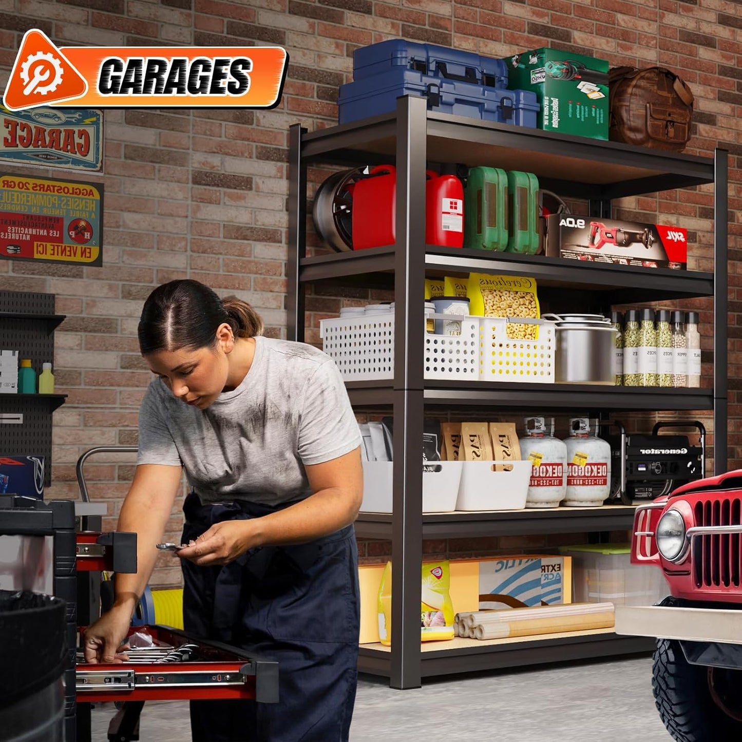 72" H*46'' Storage Shelves 2500lbs Garage Shelving Adjustable Heavy Duty Garage Shelves Easy To Install Metal Shelving Wood Shelving Unit Storage Shelf for Basement Warehouse Industrial Pantry, 2 Pack