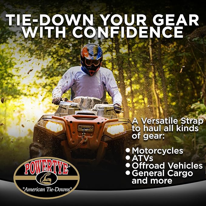 PowerTye - Endless Ratchet Strap - 1in x 4ft Easy Grip (Hookless), Tie Down Strap w/ 400 lb. Working Load Limit / 1,200 lb. Break Strength, Ideal for Motorcycle, Truck Beds, & Cargos, Orange 2-Pack