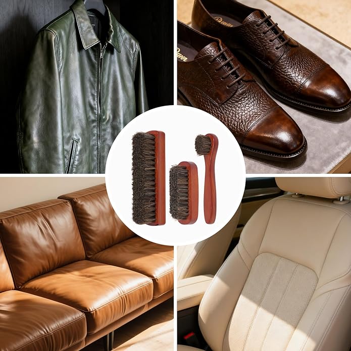 NINGO Leather Shoe Polish Kit, 16pcs Shoe Shine Kit with 6 Horsehair Brushes, 3 Black Brown Neutral Shoe Polish & Mink Oil