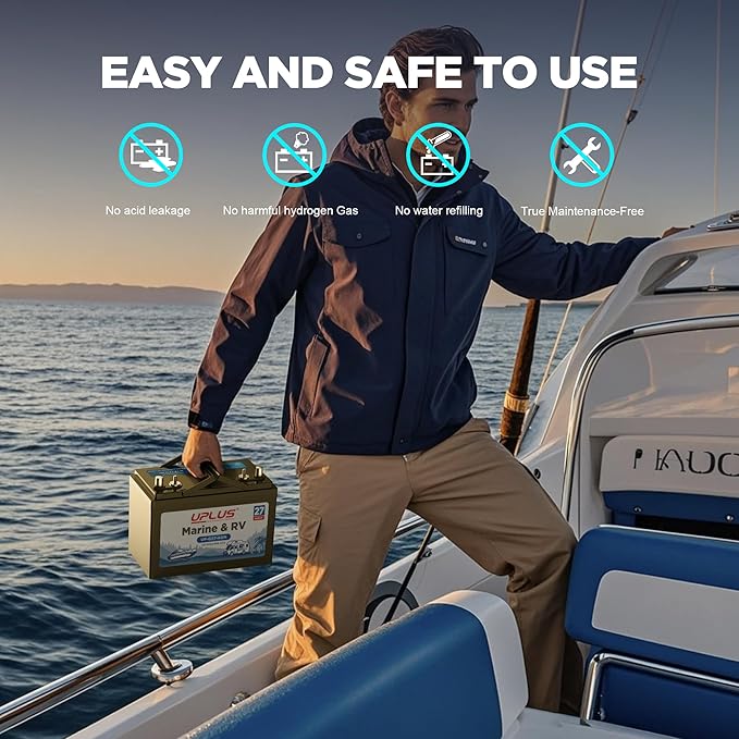 UPLUS BCI Group 27M Dual Purpose Marine Battery, 12V 92Ah 800CCA AGM Starting and Deep Cycle Boat & RV Batteries for Navigation Devices, Lights and Engines