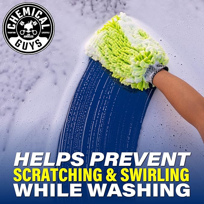 Chemical Guys Chenille Premium Scratch-Free Microfiber Wash Mitt - Lime Green, Ultra-Soft Car Wash Glove for Swirl-Free Finish, Safe for Cars, Trucks, SUVs, Motorcycles, and More