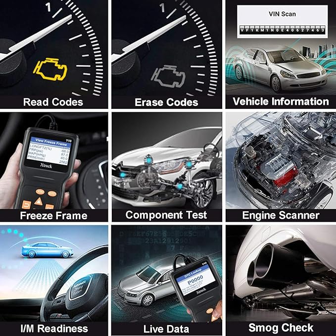 Y10 Universal OBD2 Scanner Check Engine Light Car Code Reader, OBDII Diagnostic Scan Tool Read and Clear Erase Codes, Get Vehicle Information, Data Flow, Real-time Curve