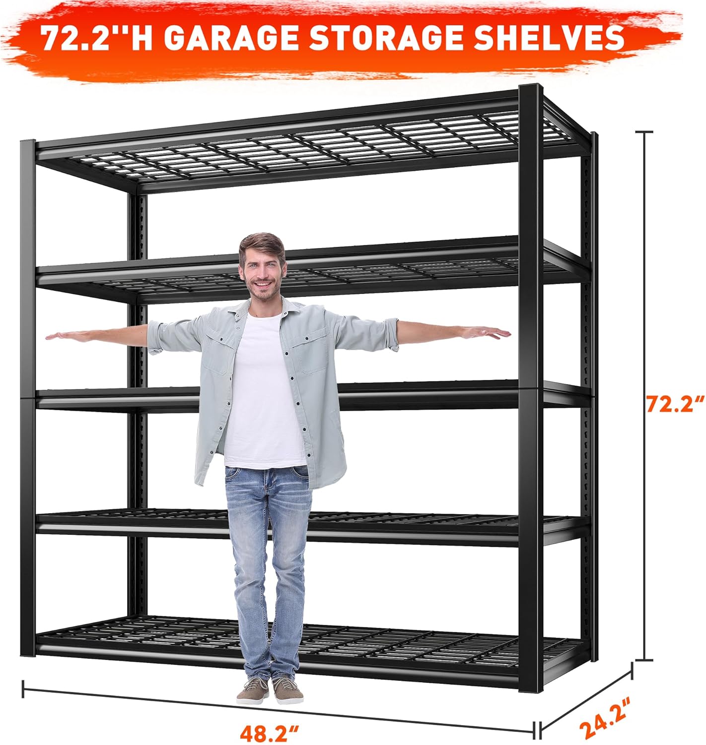 REIBII 48.2''W Garage Shelving Heavy Duty Metal Shelving 3000LBS Storage Shelves Adjustable Metal Shelves Industrial Garage Shelf for Warehouse Basement, 3 Pack