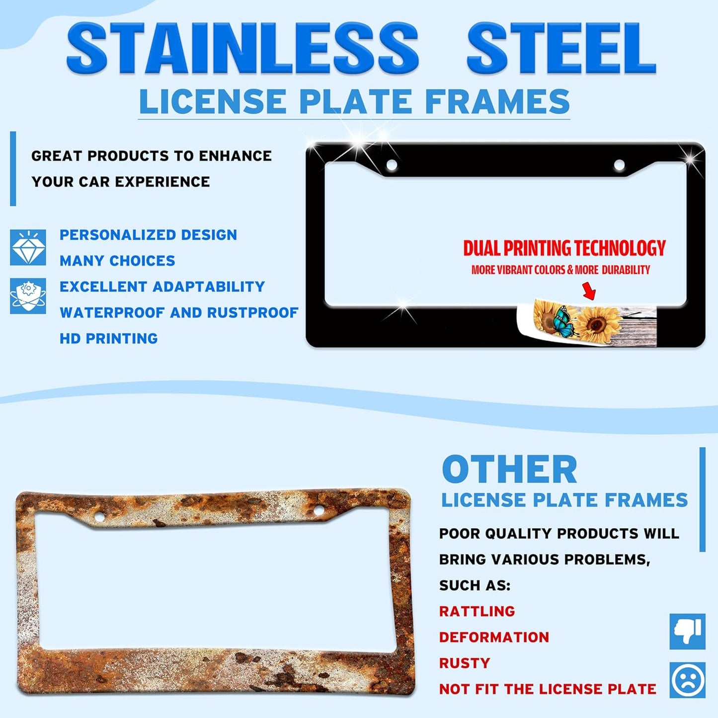 Yellow Red Thunder and Lightning License Plate Frame Fantasy Landscape License Plate Holder for Front and Rear Car Tags Stainless Steel Car Funny Decoration with Screws 6.3 X 12.2 Inch for Men Women