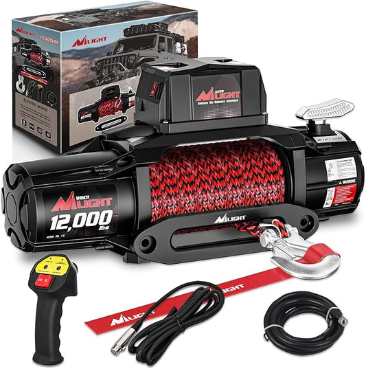 Nilight 12000lbs Electric Winch 12V Waterproof IP68 for Trailer Jeep ATV UTV Truck SUV Towing Portable Winches with Synthetic Rope 3-IN-1 Smart Remote