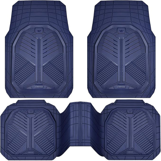 CAR PASS Heavy Duty Rubber Car Mats, Deepdish All Weather Floor Mats for Car Full Set, Universal Automotive Mats Trim to Fit for Sedans SUVs Trucks, Waterproof Anti-Slip, 3 Pieces V12 Navy Blue