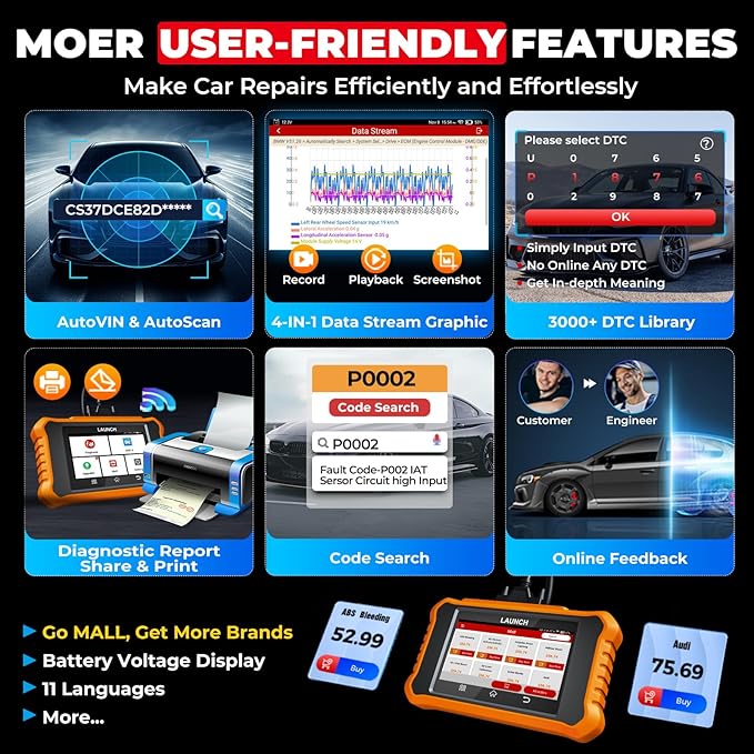 LAUNCH Creader Elite V2.0 for BMW OBD2 Scanner, 2025 Full Systems Bi-Directional Scan Tool, All Reset Services, ECU Code, Battery Registration Tool for BMW Mini RR, Lifetime Free Update, Auto VIN