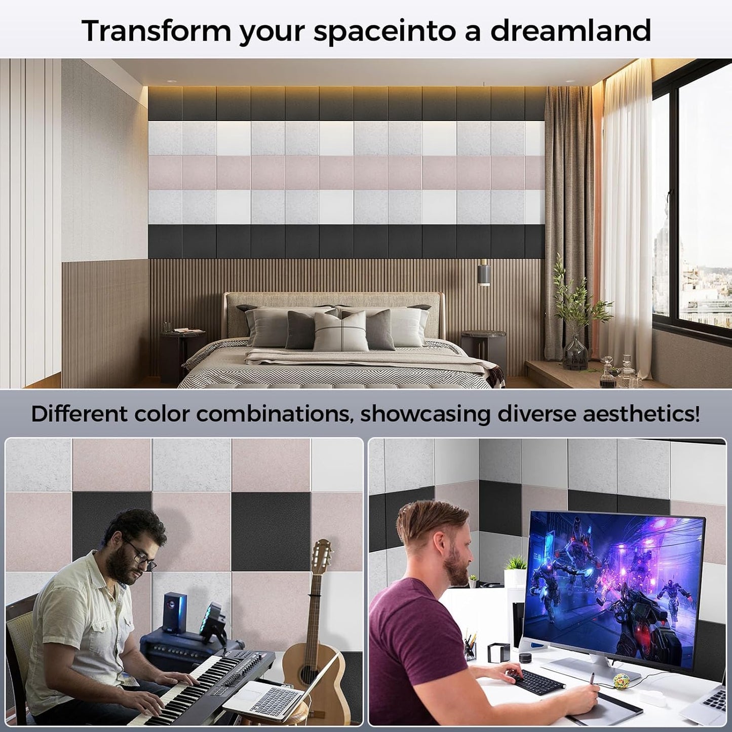 15 pcs 165dtex Microfiber Acoustic Panels ，Self-Adhesive Soundproof Wall Panels, 12 x 12 x 0.4 in Sound Proof Foam Panels for Walls, High Density, Noise Dampening Panels for Home Studio（Camel）