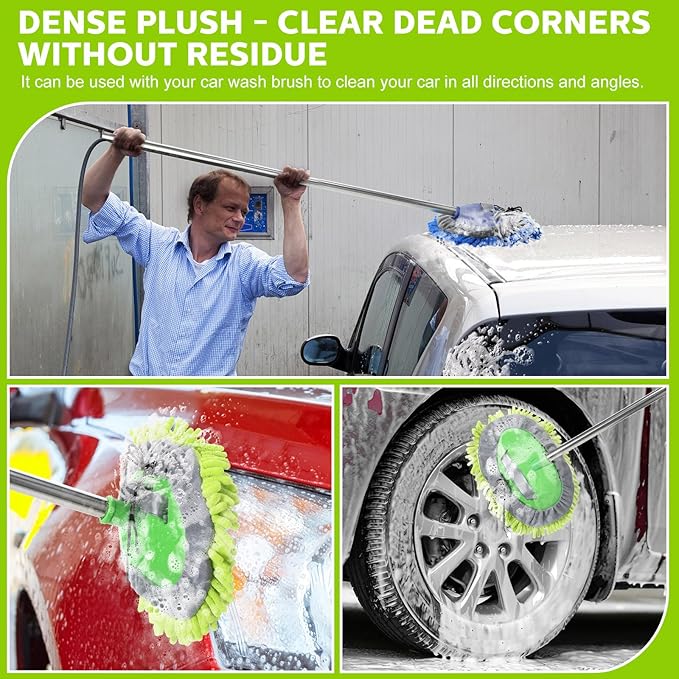 Layhit 5 Pcs Car Wash Mitt Set, Brush Not Included, Microfiber Mitt Cleaning Car Truck Washing Tools Kit RV Pickup Chenille Scratch Replacement (Royal Blue and Green)