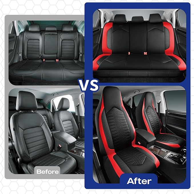 Skechers Memory Foam Car Seat Covers, Leather High Back Seat Covers Quilting Design,Waterproof Sports Car Seat Covers Front Seats,Airbag Compatible, Universal Fit for Most Cars, SUVs,Trucks,Red