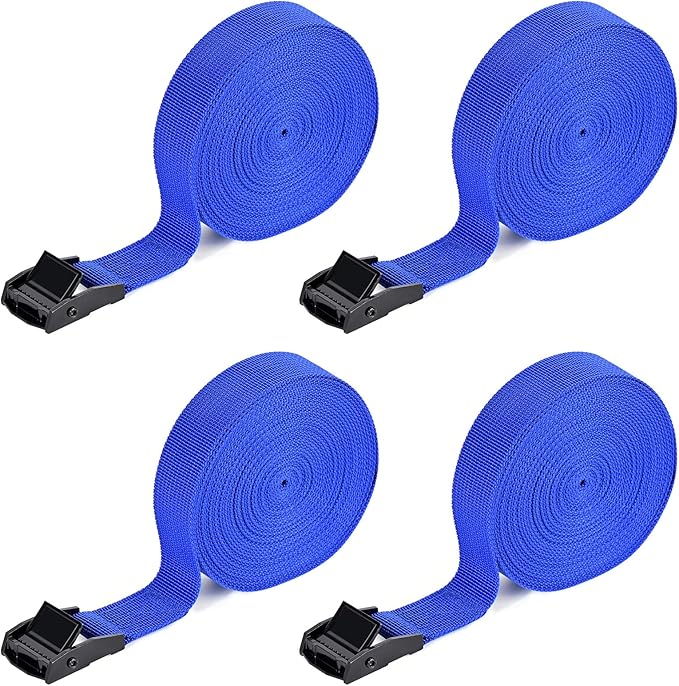 Tie Down Straps 4 Pcs Cam Buckle Strap 19.7' x 1" Adjustable Lashing Cinch Ratchet Tie-Down Straps for Cargo, Trucks, Luggage, Trailer, Motorcycle (Blue)
