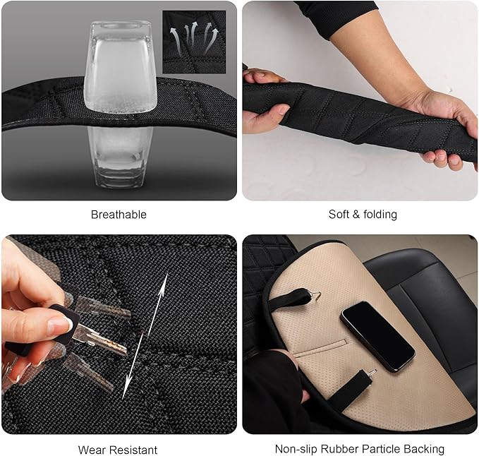 ENOGE Linen Car Seat Covers Front Seat Covers Breathable Cloth Fabric Car Seat Protector Universal Fit Most Automotive, Van, SUV, Trucks (Black, 2 Front)