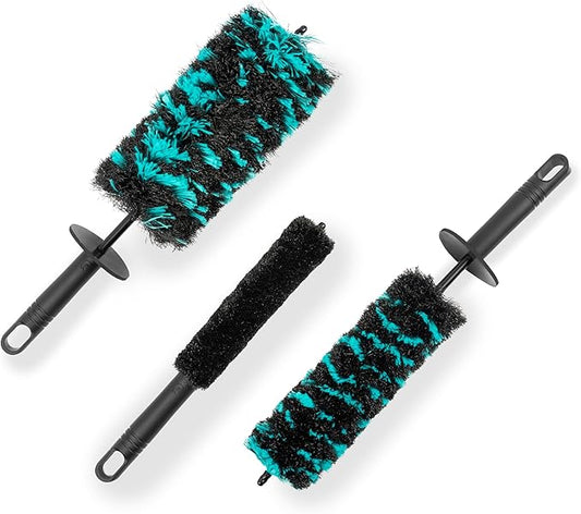 Wheel Brush Set – 3 Sizes Multi-Fiber Blend, Non-Scratch Design for Car & Motorcycle Rims, Spokes, Barrels, Brake Dust, Tight Gaps, Eco-Friendly Clean