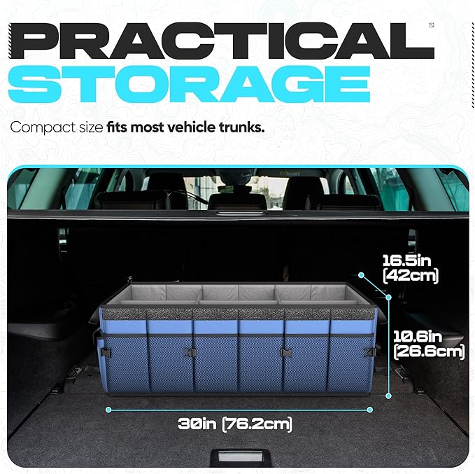 FORTEM Trunk Organizer For SUV Car Trunk Organizer, Foldable Storage, Car Accessories for Women Men, Collapsible Multi Compartment, 600D Oxford, Non Slip Bottom, Securing Straps, Soft Cover (85L)