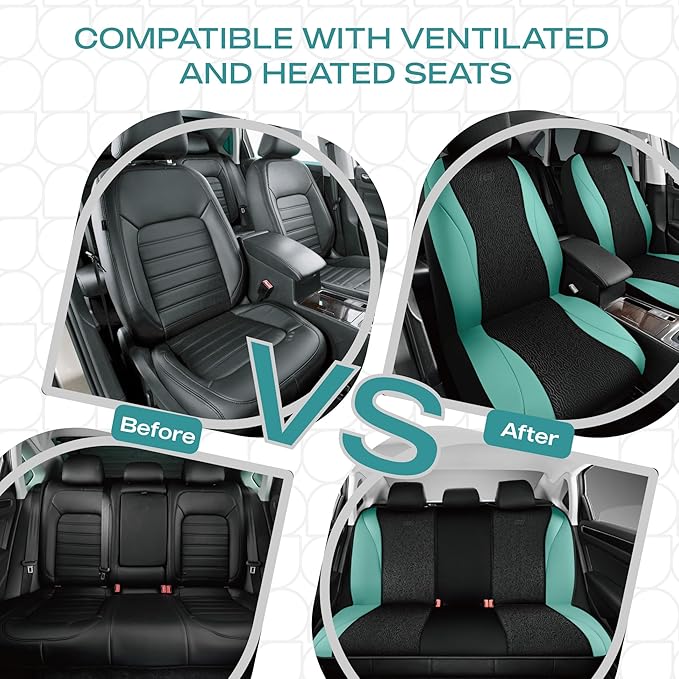 Skechers Car Seat Covers,Leather Seat Covers with GOGA Mat Technology,Waterproof Car Seat Covers Full Sets,Airbag Compatible,Comfort Universal Fit for Most Cars,Vans,Trucks,SUVs,Mint