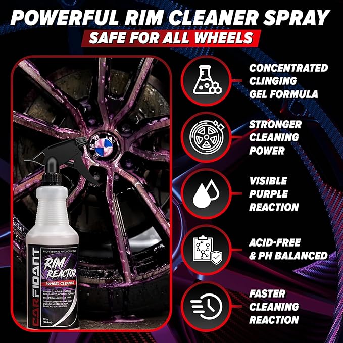 Rim Reactor Wheel Cleaner Spray – Gel Concentrated Formula – Removes Brake Dust, Grime & Dirt – Non-Acid, pH Neutral – Safe for Alloy, Aluminum, Chrome & Black Wheels – Rim Care Solution – Gallon