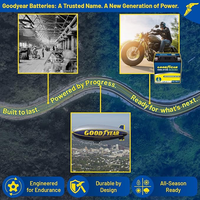 Goodyear GYTX16-12 Volt 18 AH, 240 CCA, Rechargeable High-Performance, Maintenance Free, SLA - AGM Battery for Motorcycle, ATV, UTV, 4-Wheeler, Snowmobile, Watercraft and more!
