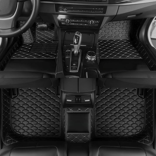 Custom Personalized Floor Mats for Cars，Luxury Full Coverage All Car Floor Mats，Anti-Slip Leather Car Mat Set ，Custom Floor Mats for 99% of Cars, Trucks & SUVs. (Black Beige)