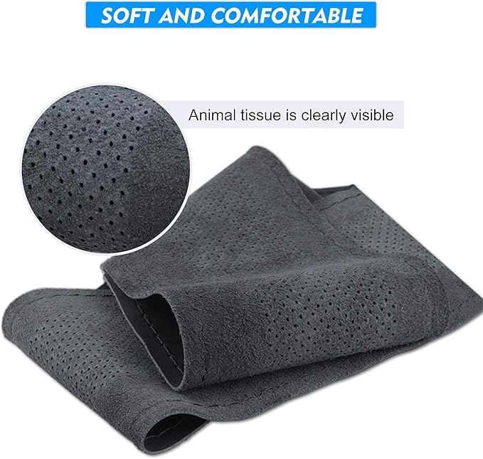 Carodi Leather Steering Wheel Cover, Breathable Non-Slip Design, Soft and Comfortable Feeling, Universal 15 Inch Auto Car Steering Wheel Stitch on Wrap（Size M, Black）