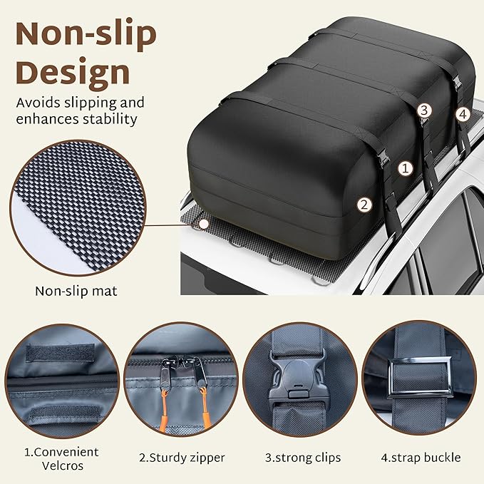 iBirdie Roof Rack Cargo Carrier 32.1 Cubic Feet, XXL Soft-Shell Rooftop Cargo Box, Waterproof Heavy Duty 1200D for Car with/Without Roof Rack, Includes Anti-Slip Mat, Door Hooks, 60x37x25 inches
