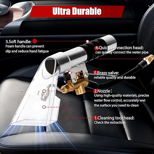 Extractors Upholstery and Auto Detailing Tool Hand Wand, Extractor Hand Tool with Clear Head for Mytee/ShopVac and Most Portable Carpet Attachments, Vacuum Hose Kits