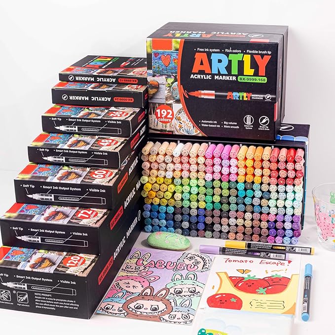 Acrylic Paint Markers, Acrylic Paint Pens, Fabric Markers for Textile, Rock, Glass, Wood, Paper, Ceramic, Canvas DIY Art Supplies Kit for Kids and Adults (72)