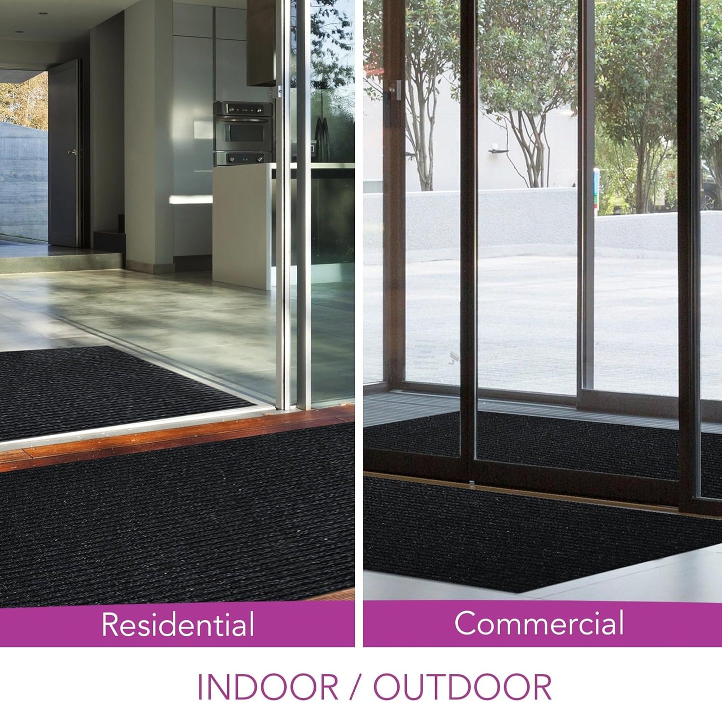 iCustomRug Spartan Weather Warrior Indoor/Outdoor Utility Ribbed Carpet Runner with Non-Slip Thermoplastic Rubber Backing, 28in X 64ft in Black