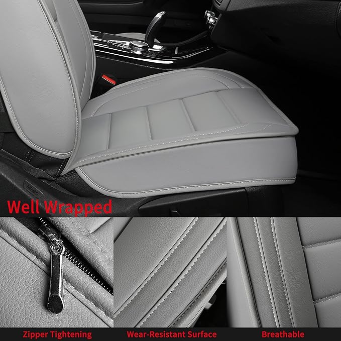Car Seat Covers 2 PCS Front Seats, Waterproof Napa Leather Automotive Seat Protector for Cars SUV Truck Sedan, Universal Anti-Slip Car Seat Cushion Interior Accessories, Gray