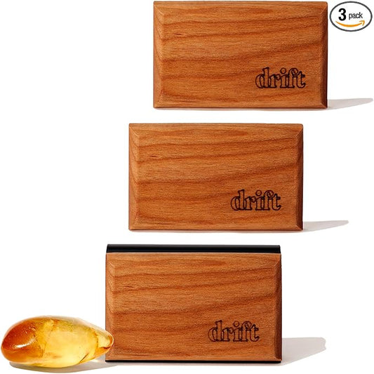 Drift Car Air Freshener Starter Kit - Wooden Deodorizer - Vehicle Odor Remover - Auto Scent Diffuser - Long-Lasting Car Freshening - Amber 3 Pack - CLIP INCLUDED
