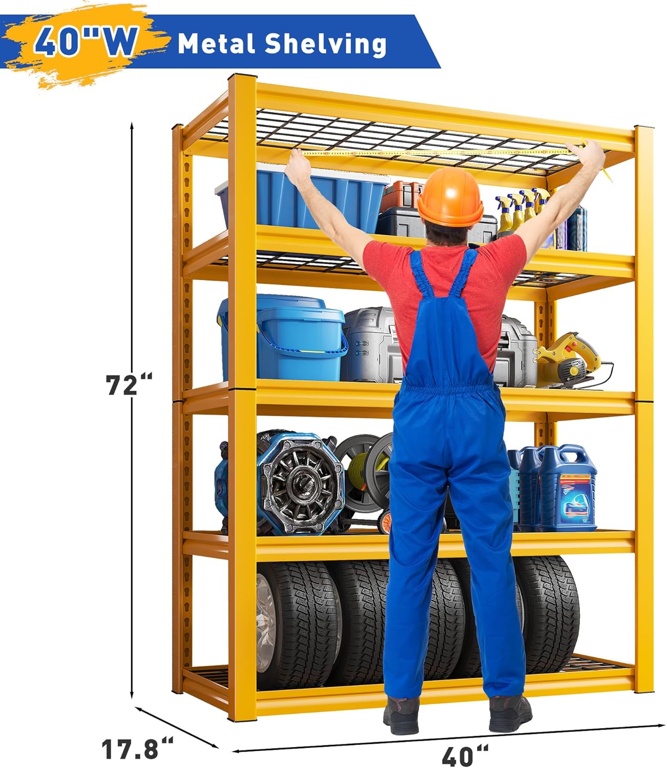 REIBII Storage Shelves 40''W Garage Shelving Heavy Duty Metal Shelving 2000LBS Metal Shelves 5 Tier Industrial Shelf for Pantry Kitchen Basement 72" H x 40''W x 17.8''D Yellow, 2 Pack