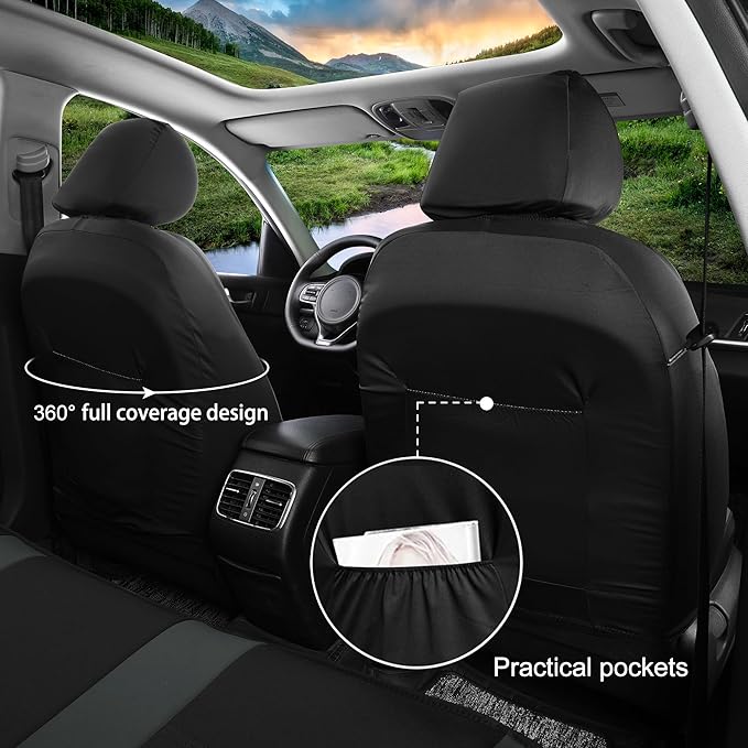 GIANT PANDA Neoprene Front Seat Covers for Toyota Rav4 Camry Highlander Corolla Prius, Leak-Proof & Waterproof Car Seat Protector（Grey/Gary+Black） 2PCS