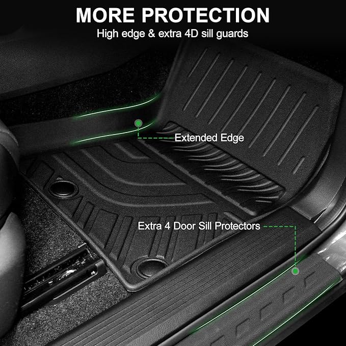 Floor Mats Fit for 2021-2024 2025 2026 Nissan Rogue (Not for Select/Sport Models), TPE Rubber All Weather Protection Heavy Duty Car Liners & 4 Door Sill Guards Accessories
