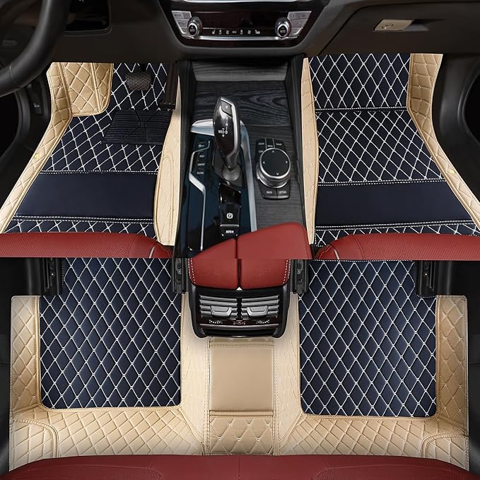 Custom car Floor mats Suitable for 99% car Truck SUV,car mats All Weather Personalized,Full Coverage Luxury Car Mats, Anti-Slip Leather Floor mats. (Beige and Black)