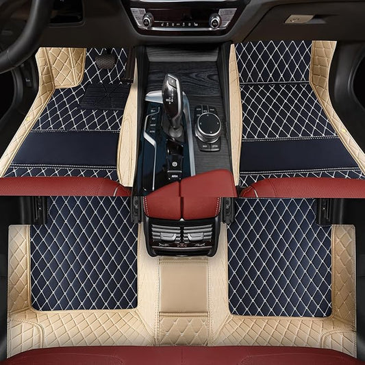 Custom car Floor mats Suitable for 99% car Truck SUV,car mats All Weather Personalized,Full Coverage Luxury Car Mats, Anti-Slip Leather Floor mats. (Beige and Black)